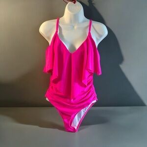 Women’s Slimming Ruffle One-Piece Swimsuit – Size Medium